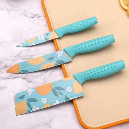Set of 3 Floral Design Stainless Steel Professional Kitchen Knife Set